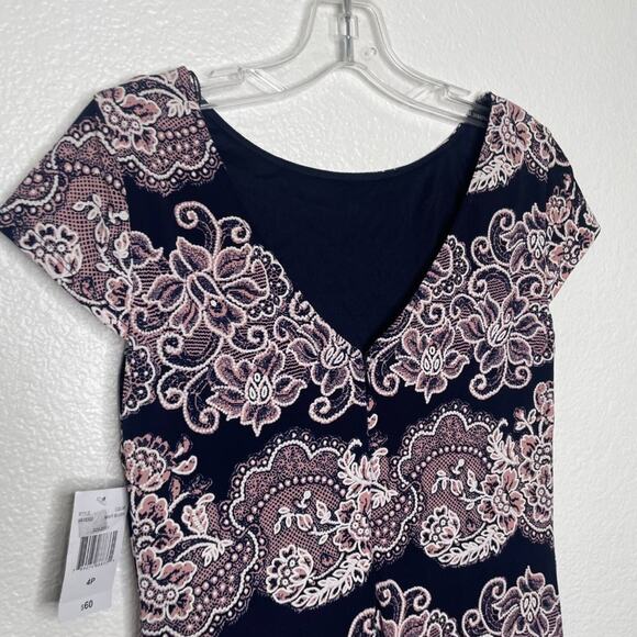 RN Studio Womens Dress Sz 4P Petite Blue Paisley Short Sleeve Lined Causal Wear - Picture 10 of 14